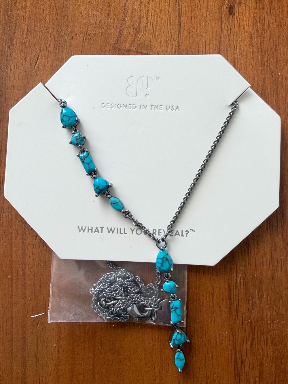 BP OG Turquoise Stone Drop Necklace hematite plating “Dangle Responsibly”